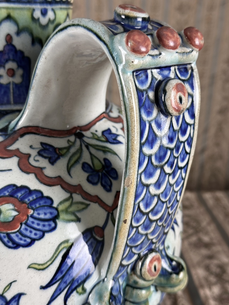 Cantagalli Large Earthenware Vase Majolica Turkish Iznik XIX Century Italian-photo-5
