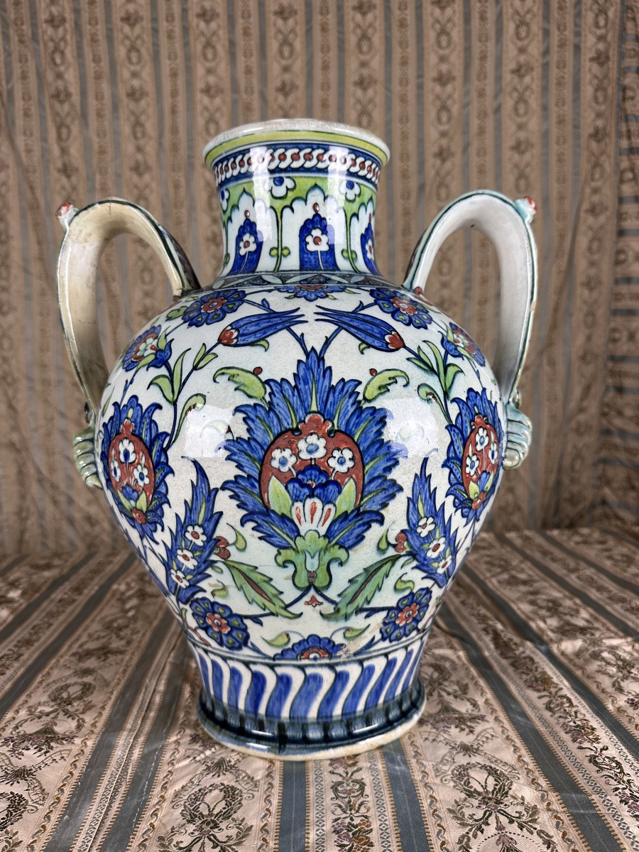 Cantagalli Large Earthenware Vase Majolica Turkish Iznik XIX Century Italian-photo-6