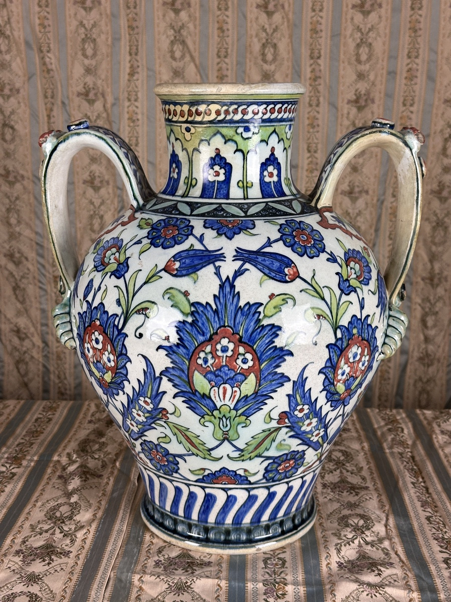 Cantagalli Large Earthenware Vase Majolica Turkish Iznik XIX Century Italian