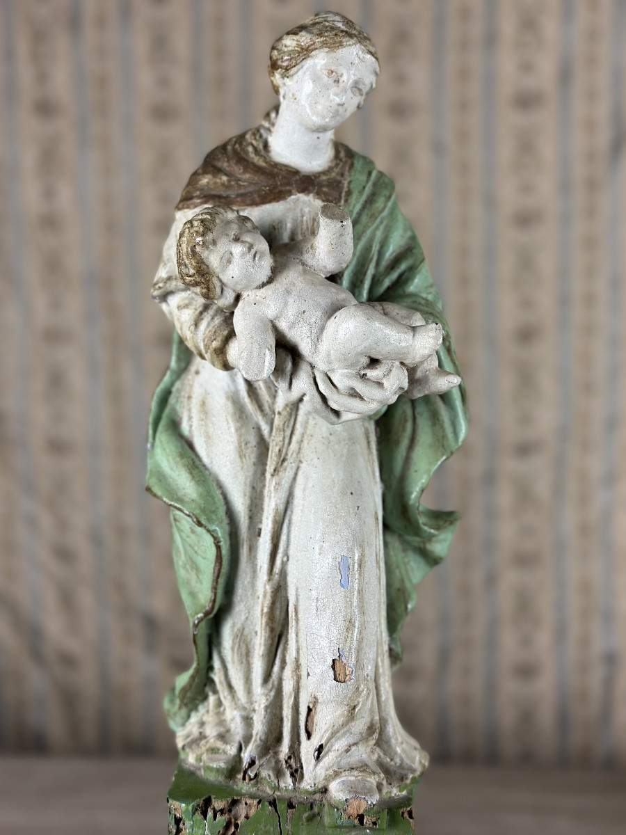 Ancienne statue reliquaire bois sculpté vierge enfant Jésus Présentation 18e sculpture -photo-2