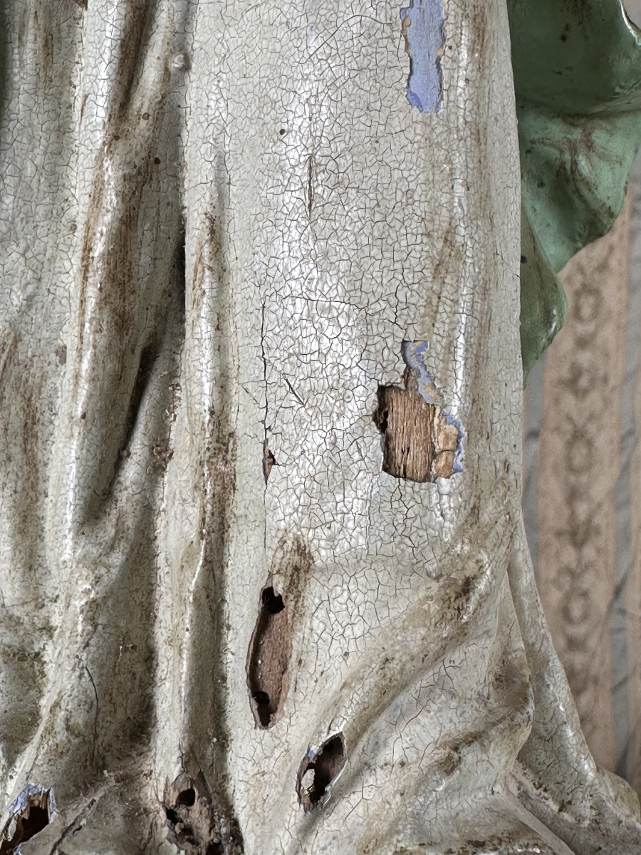 Ancienne statue reliquaire bois sculpté vierge enfant Jésus Présentation 18e sculpture -photo-7