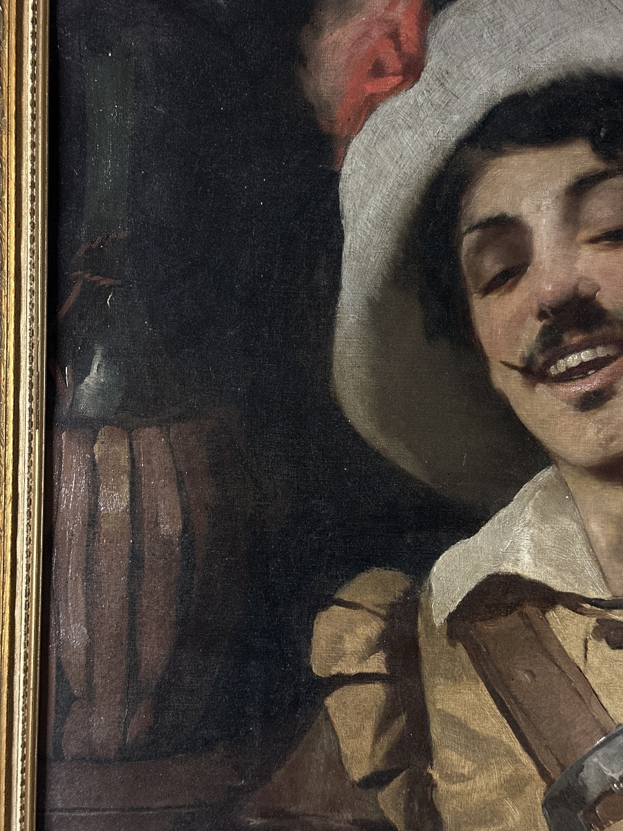  Fasoli Beau tableau  portrait Homme Italie  musicien Luth taverne NICE signé19ème-photo-3