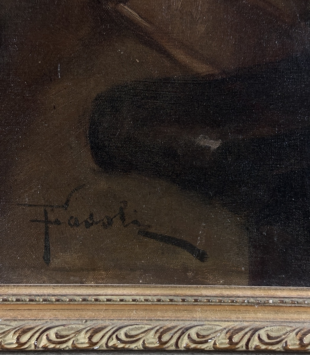  Fasoli Beau tableau  portrait Homme Italie  musicien Luth taverne NICE signé19ème-photo-5