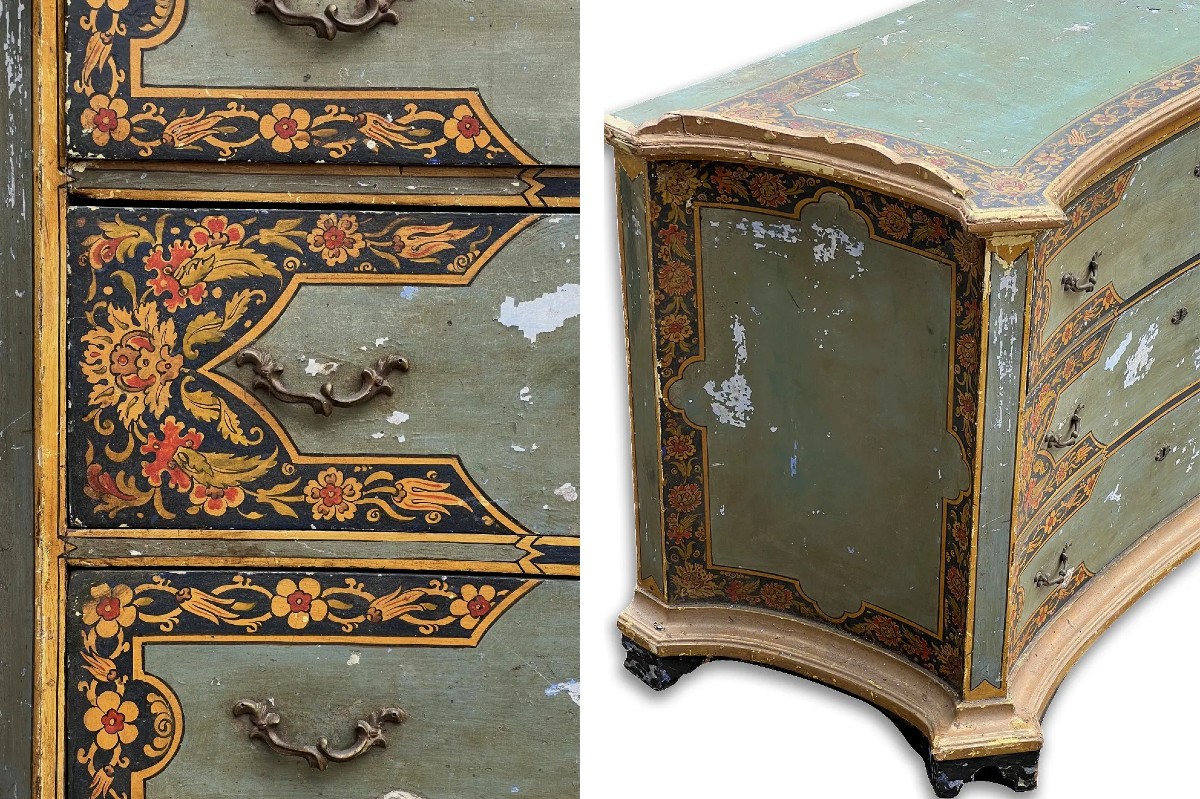 Small Chest Of Drawers With 3 Polychrome Painted Wood Drawers Italy 18th Century Venetian Decor -photo-2