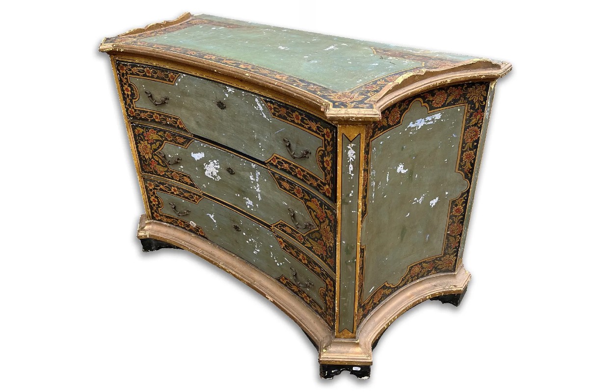 Small Chest Of Drawers With 3 Polychrome Painted Wood Drawers Italy 18th Century Venetian Decor -photo-6
