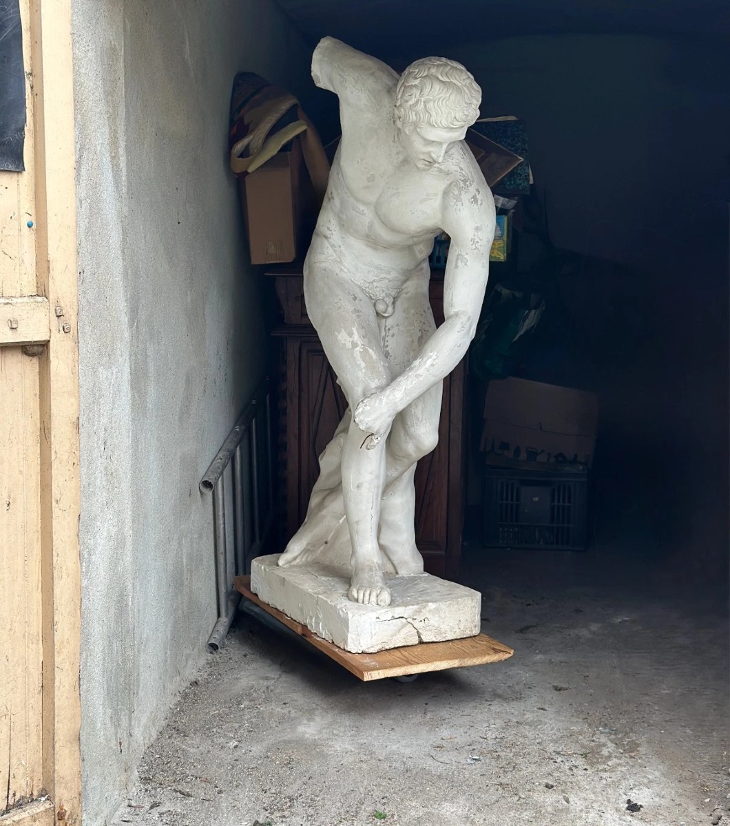 Large Plaster Workshop Sculpture Discobolus Antique Decor 155cm 19th Olympus Games 