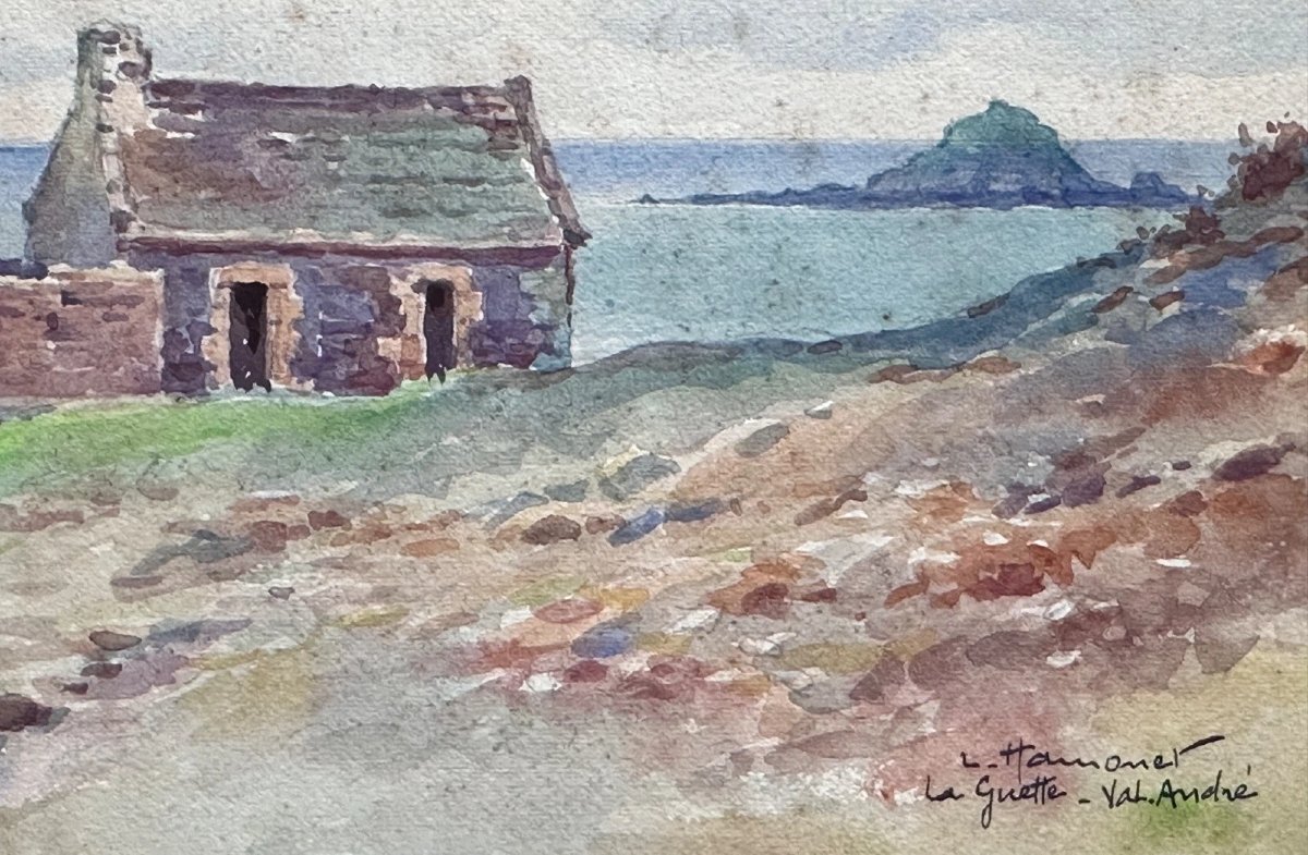 Léon Hamonet Brittany La Guette Marine Val-andré Watercolor Seaside Breton -photo-3