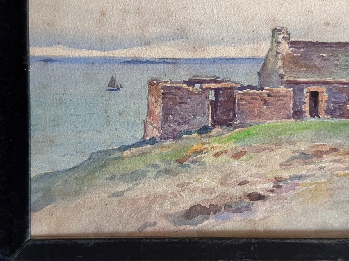 Léon Hamonet Brittany La Guette Marine Val-andré Watercolor Seaside Breton -photo-4