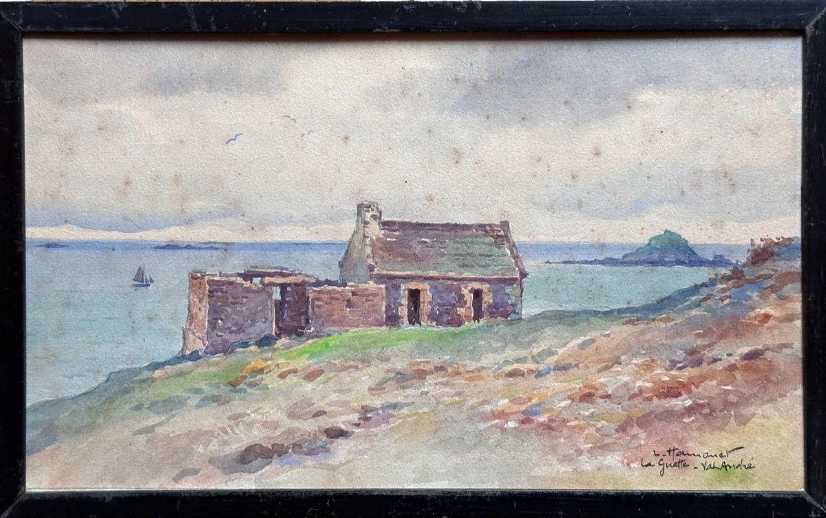 Léon Hamonet Brittany La Guette Marine Val-andré Watercolor Seaside Breton 