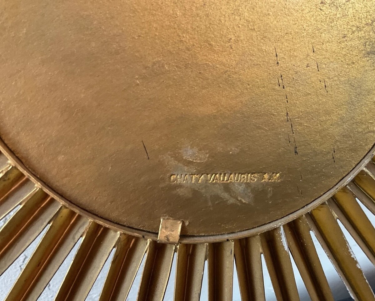 Miroir  design Soleil Œil de sorcière c 50 cm Rayon métal doré vintage décor-photo-3