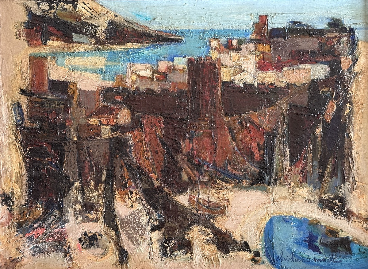 Christian Schmidt  Grand tableau moderne paysage bord de mer Espagne Tossa de Mar-photo-2