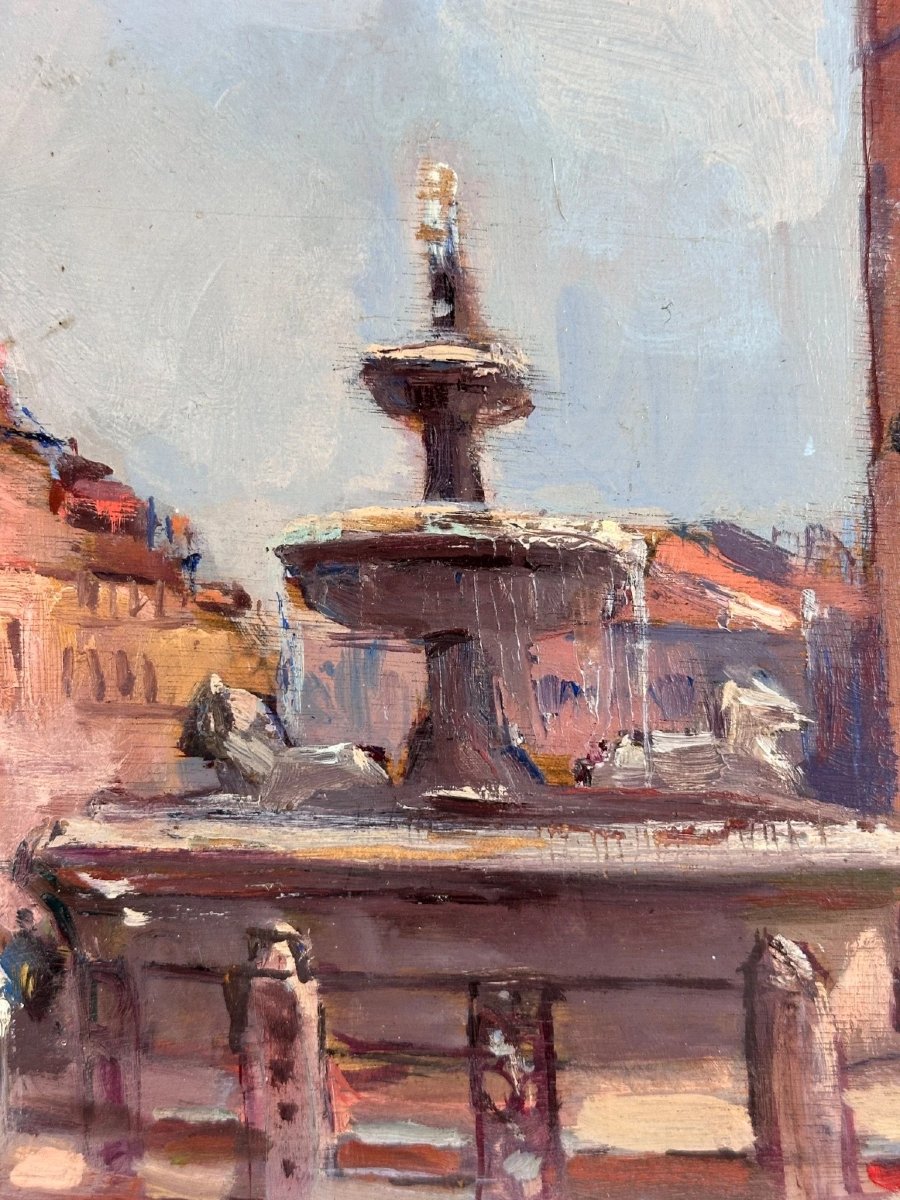 Marcel Bertoin, Antique Painting, Landscape, Roman Fountain, Bustling City Of Rome, Summer -photo-5
