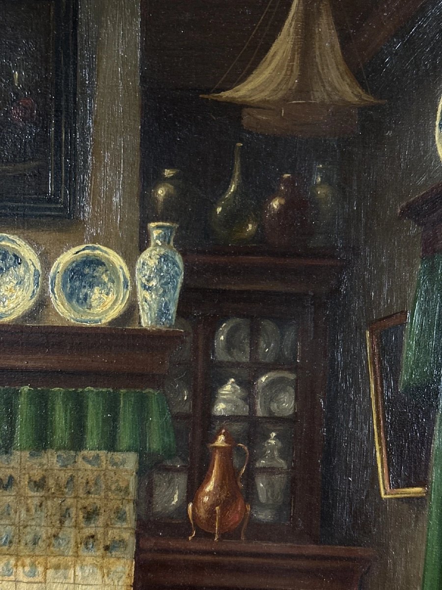 Carl Fey, Portrait Of A Smoking Scholar, Interior Drawing Room, Germany, 19th Century, Düsseldorf -photo-4