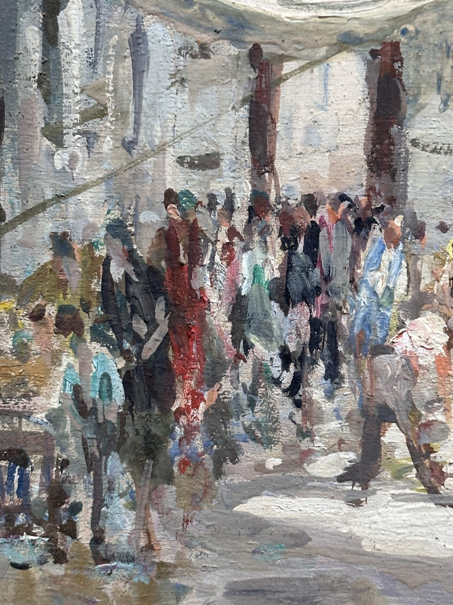 Painting Of A Lively Venice Scene, Fishing Boat Returning In Summer, Signed 1930-photo-2