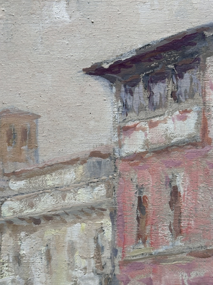 Painting Of A Lively Venice Scene, Fishing Boat Returning In Summer, Signed 1930-photo-3