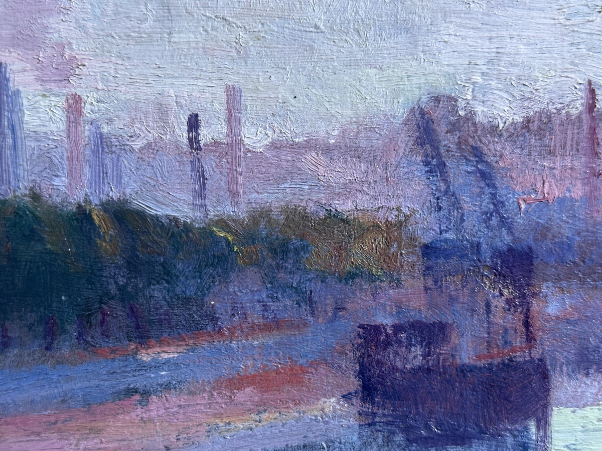 Edmond SIGRIST Tableau  vue de  La Seine à Paris Javel Meudon pont d'Auteuil Fauve 1900 Luce -photo-3