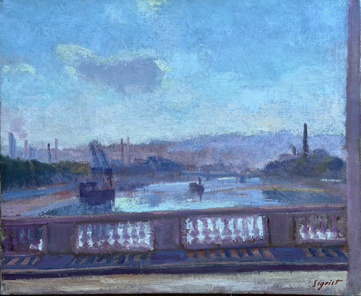 Edmond SIGRIST Tableau  vue de  La Seine à Paris Javel Meudon pont d'Auteuil Fauve 1900 Luce -photo-6