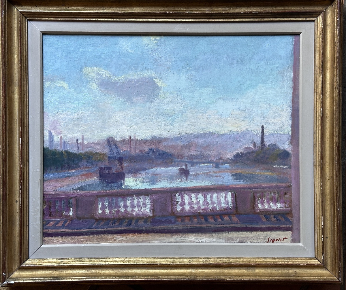 Edmond SIGRIST Tableau  vue de  La Seine à Paris Javel Meudon pont d'Auteuil Fauve 1900 Luce -photo-7