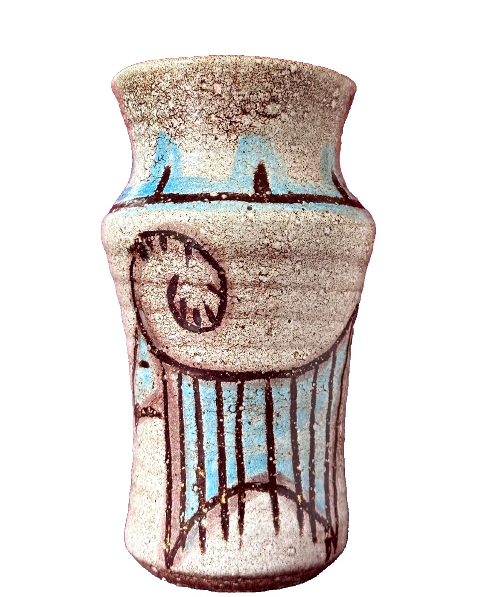 Accolay Vase With An Archaic Ram Design, Ceramic, 1960s, Vintage Brutalist Pottery-photo-2