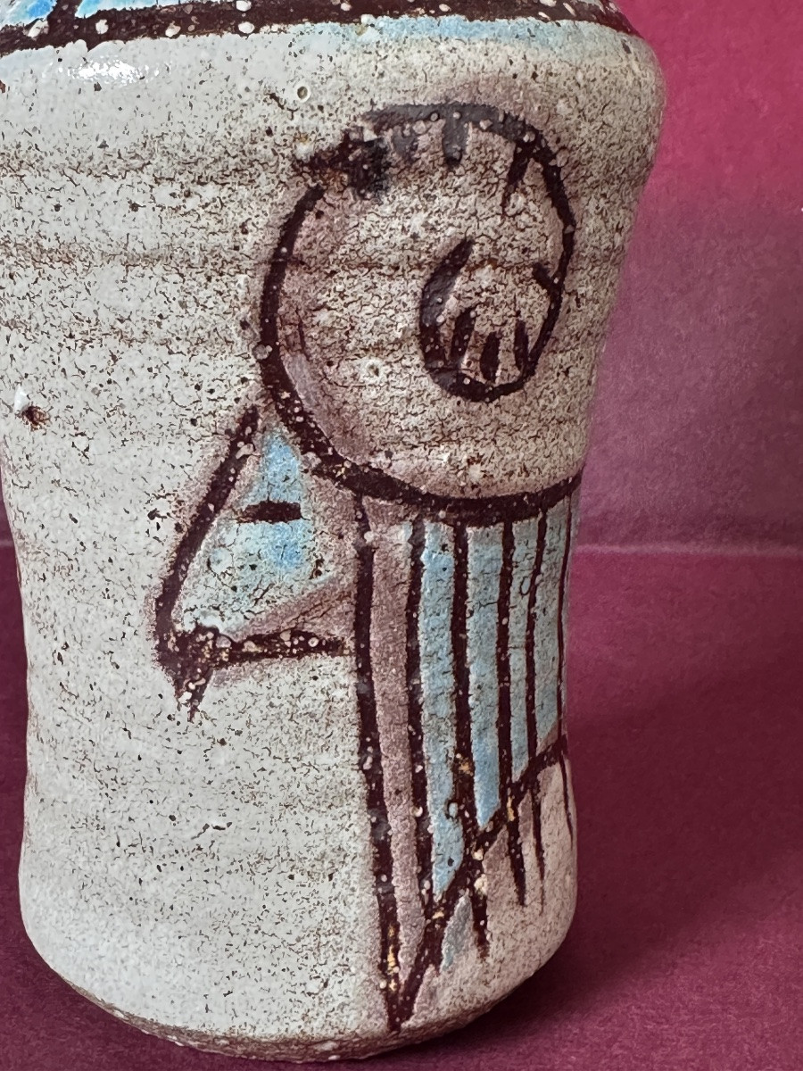 Accolay Vase With An Archaic Ram Design, Ceramic, 1960s, Vintage Brutalist Pottery-photo-3