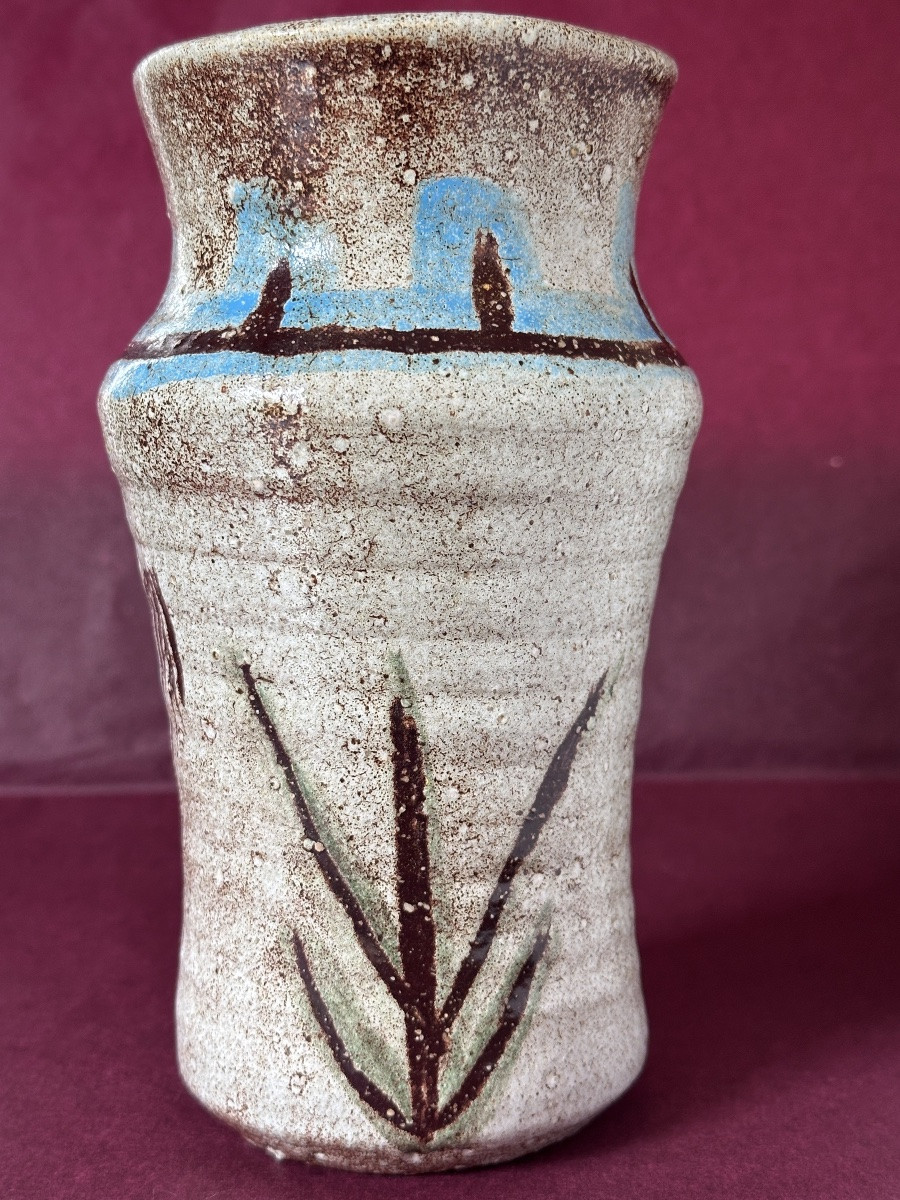 Accolay Vase With An Archaic Ram Design, Ceramic, 1960s, Vintage Brutalist Pottery-photo-5