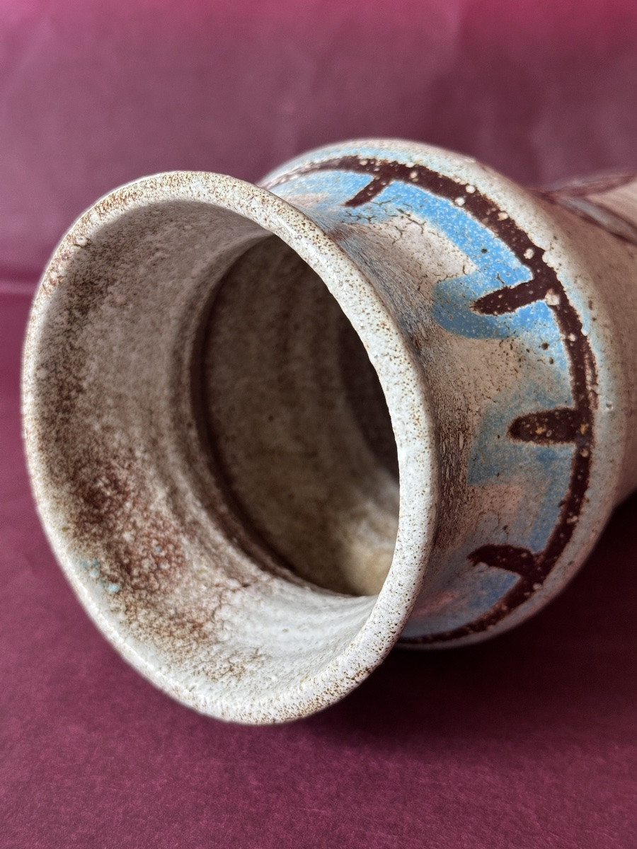 Accolay Vase With An Archaic Ram Design, Ceramic, 1960s, Vintage Brutalist Pottery-photo-7