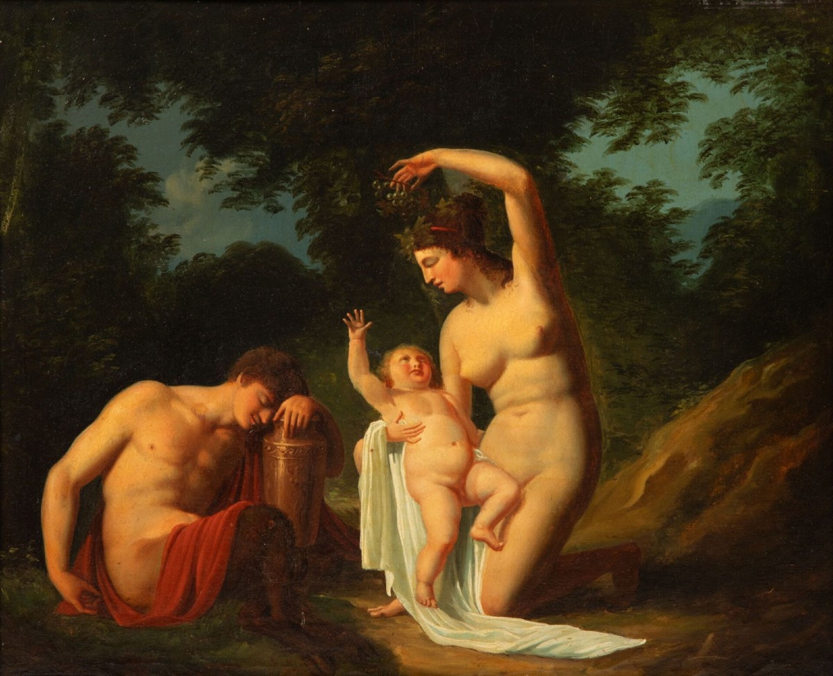 Vallin Tableau  portrait Néo classique  Bacchus Vénus Cupidon  scène Antique  18ème-photo-2
