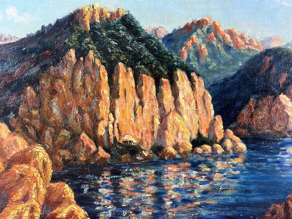 Antique Orientalist Painting, Seaside Landscape, Piana Oued Coast, Algeria, Corsica, Maxime Noiré (st-photo-2