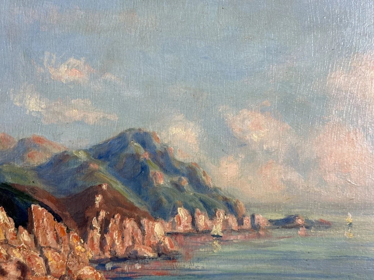 Antique Orientalist Painting, Seaside Landscape, Piana Oued Coast, Algeria, Corsica, Maxime Noiré (st-photo-2