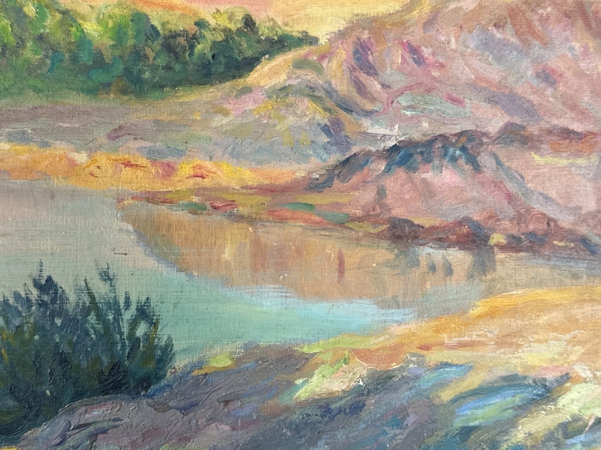 Antique Orientalist Painting, Seaside Landscape, Piana Oued Coast, Algeria, Corsica, Maxime Noiré (st-photo-4