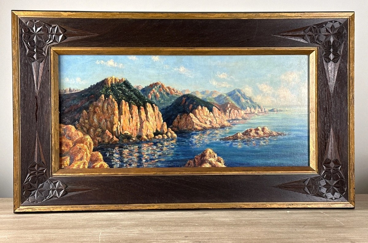 Antique Orientalist Painting, Seaside Landscape, Piana Oued Coast, Algeria, Corsica, Maxime Noiré (st
