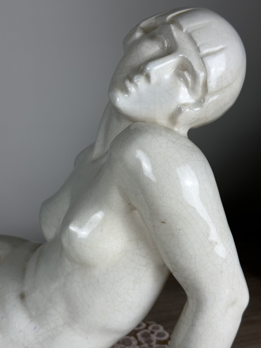 Yvonne PARVILLÉE  sculpture ART DECO CÉRAMIQUE Jeune femme Nue 1920  62CM-photo-1