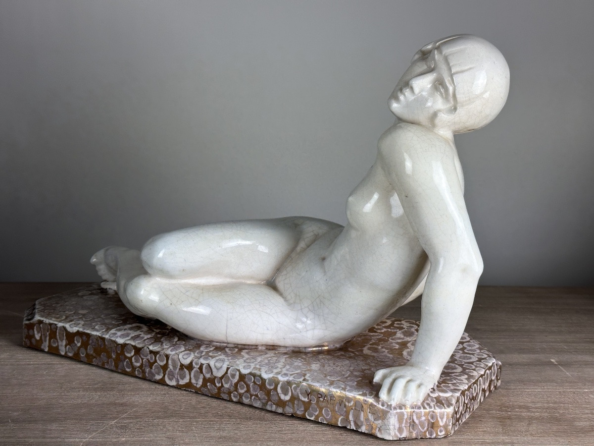 Yvonne PARVILLÉE  sculpture ART DECO CÉRAMIQUE Jeune femme Nue 1920  62CM-photo-3
