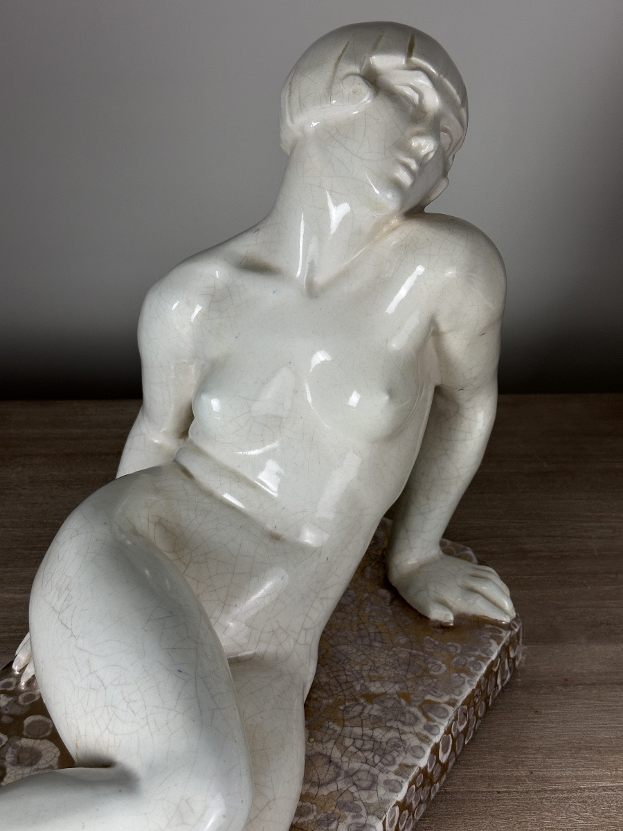 Yvonne PARVILLÉE  sculpture ART DECO CÉRAMIQUE Jeune femme Nue 1920  62CM-photo-4