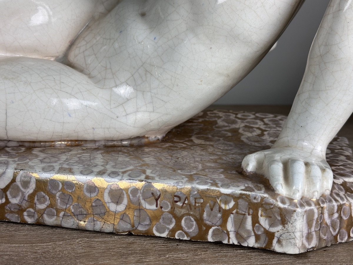 Yvonne PARVILLÉE  sculpture ART DECO CÉRAMIQUE Jeune femme Nue 1920  62CM-photo-5