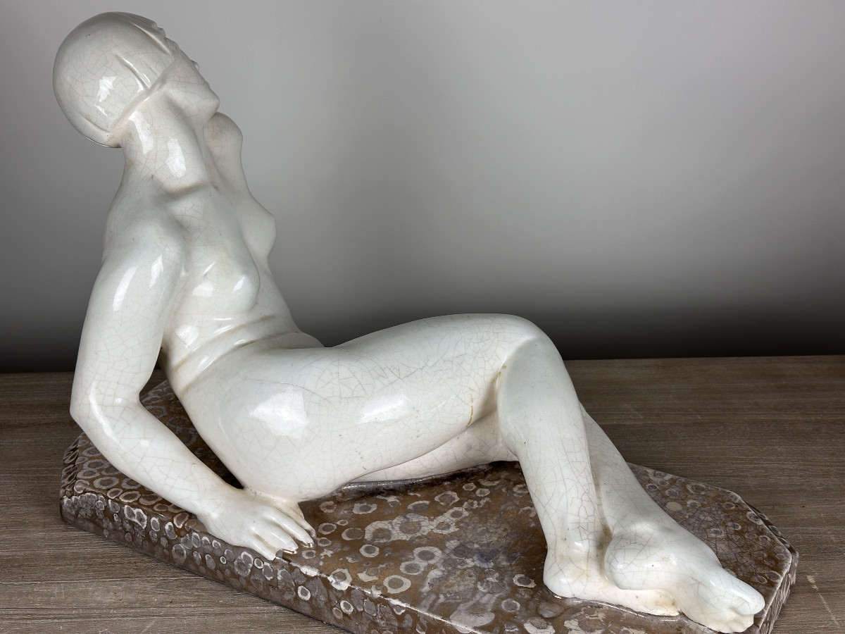 Yvonne PARVILLÉE  sculpture ART DECO CÉRAMIQUE Jeune femme Nue 1920  62CM-photo-6