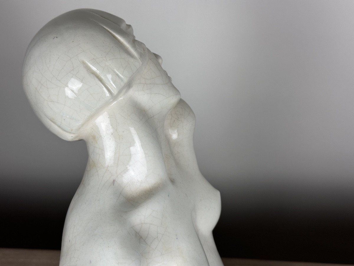 Yvonne PARVILLÉE  sculpture ART DECO CÉRAMIQUE Jeune femme Nue 1920  62CM-photo-8