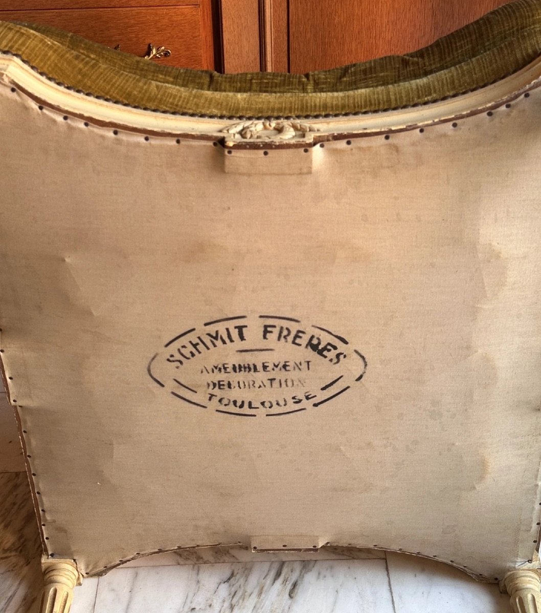 Important Antique Louis XVI Stool In Carved And Lacquered Wood With Fluted Ribbon Detailing, 76cm. Pouf-photo-2