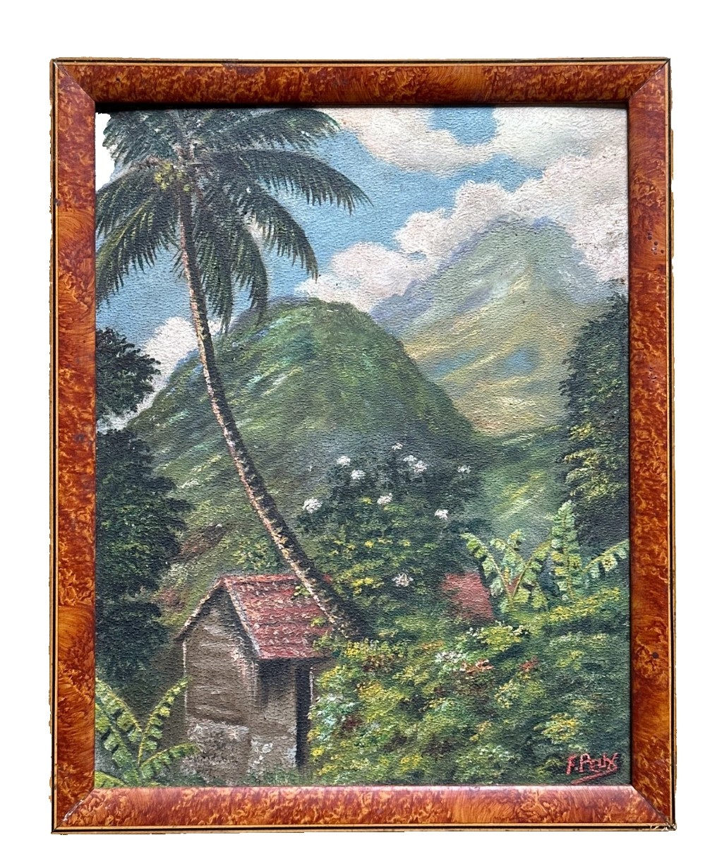  Fernand Peux, Old Painting, Martinique, Mount Pelée, Morne Vert, Signed Hanoi 1940