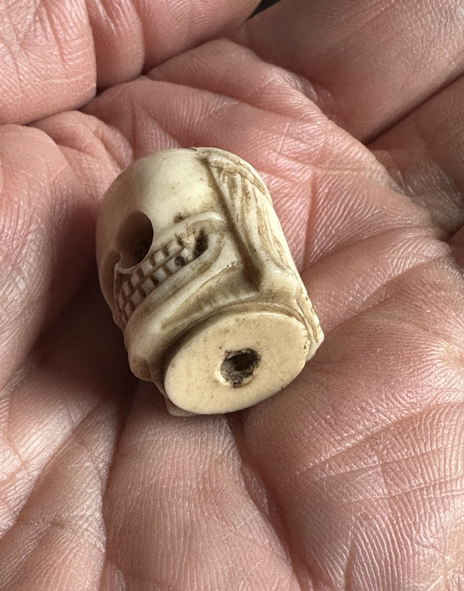 Grain de Chapelet 3cm Memento Mori visage christ tête de mort vanité 18e Ivoire -photo-2