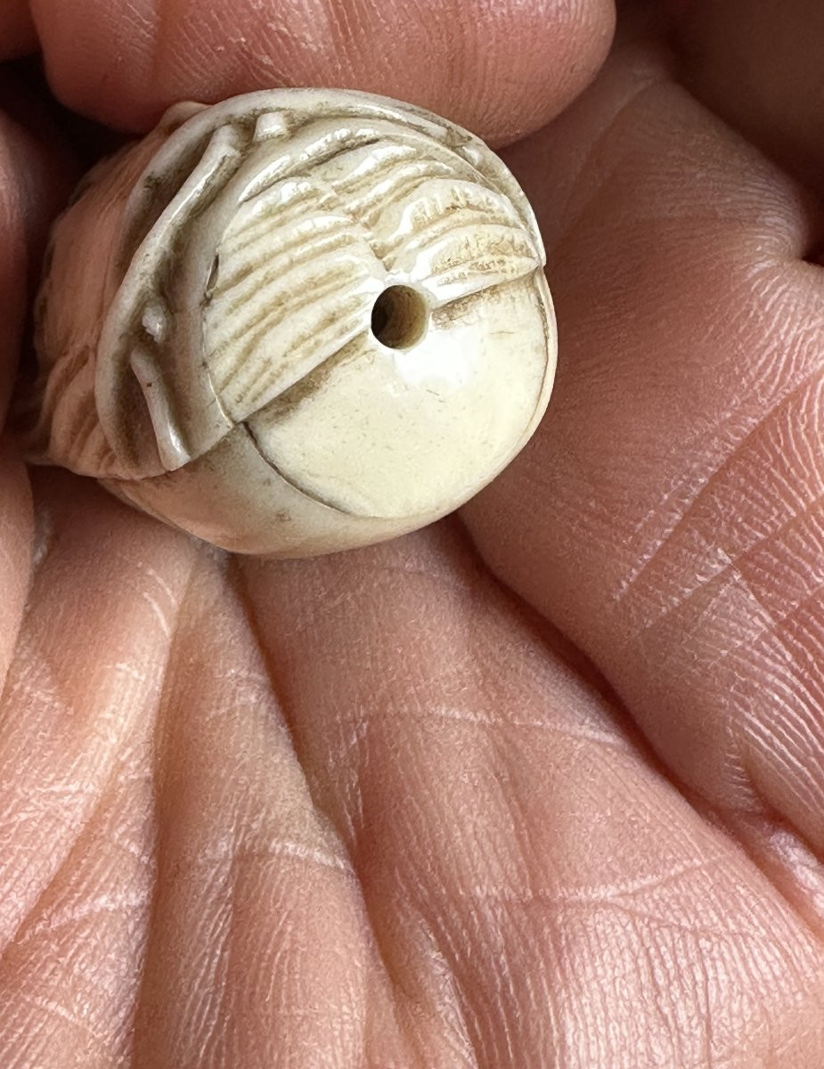 Grain de Chapelet 3cm Memento Mori visage christ tête de mort vanité 18e Ivoire -photo-3