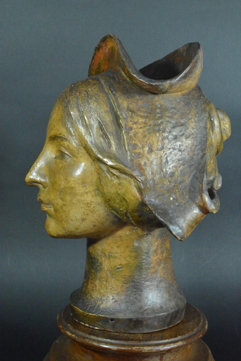 Symbolist Anthropomorphic Vase With The Face Of A Young Woman And Art Nouveau Headdress, 1898, Bergés-photo-2