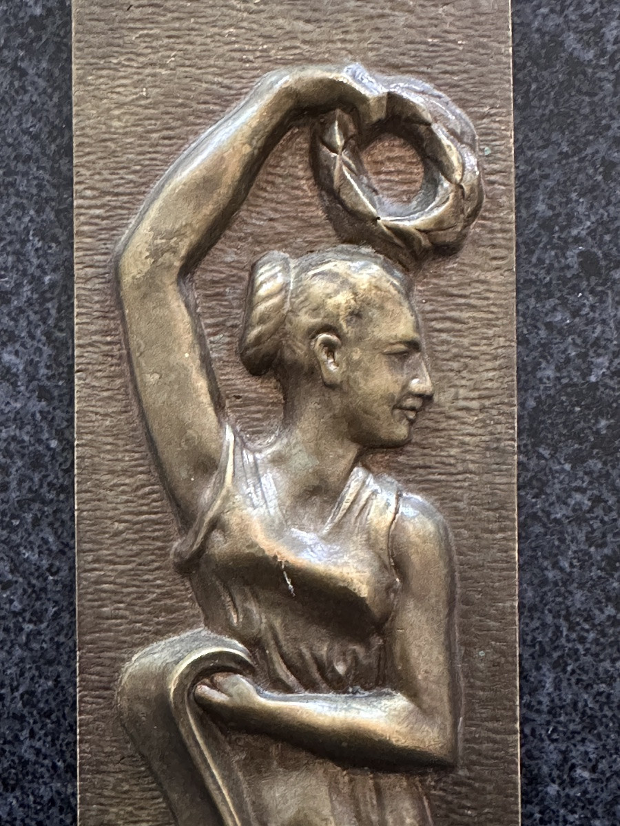 Large Bronze Paneling Depicting Allegory Of Music, Dance, Faun, And Muse, Antique Art Deco Style, X 2 Pieces Of Furniture-photo-2