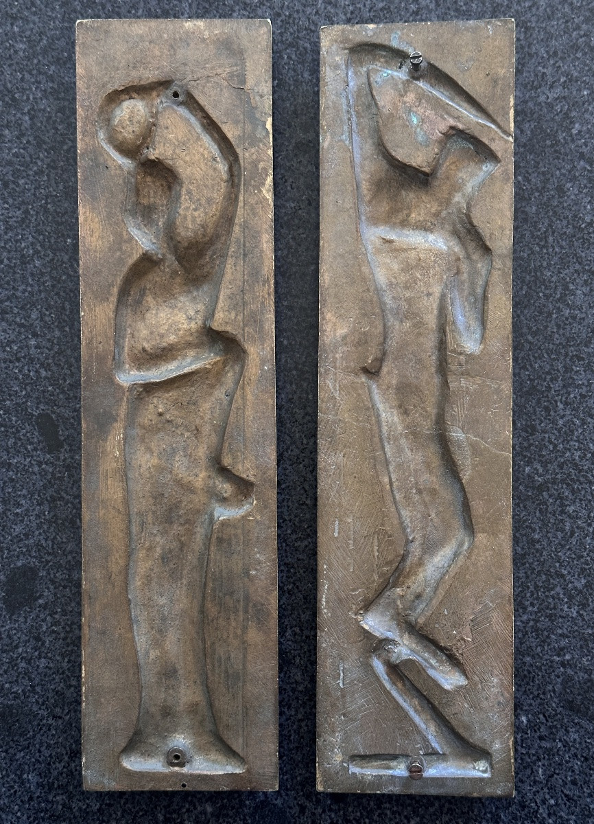 Large Bronze Paneling Depicting Allegory Of Music, Dance, Faun, And Muse, Antique Art Deco Style, X 2 Pieces Of Furniture-photo-3