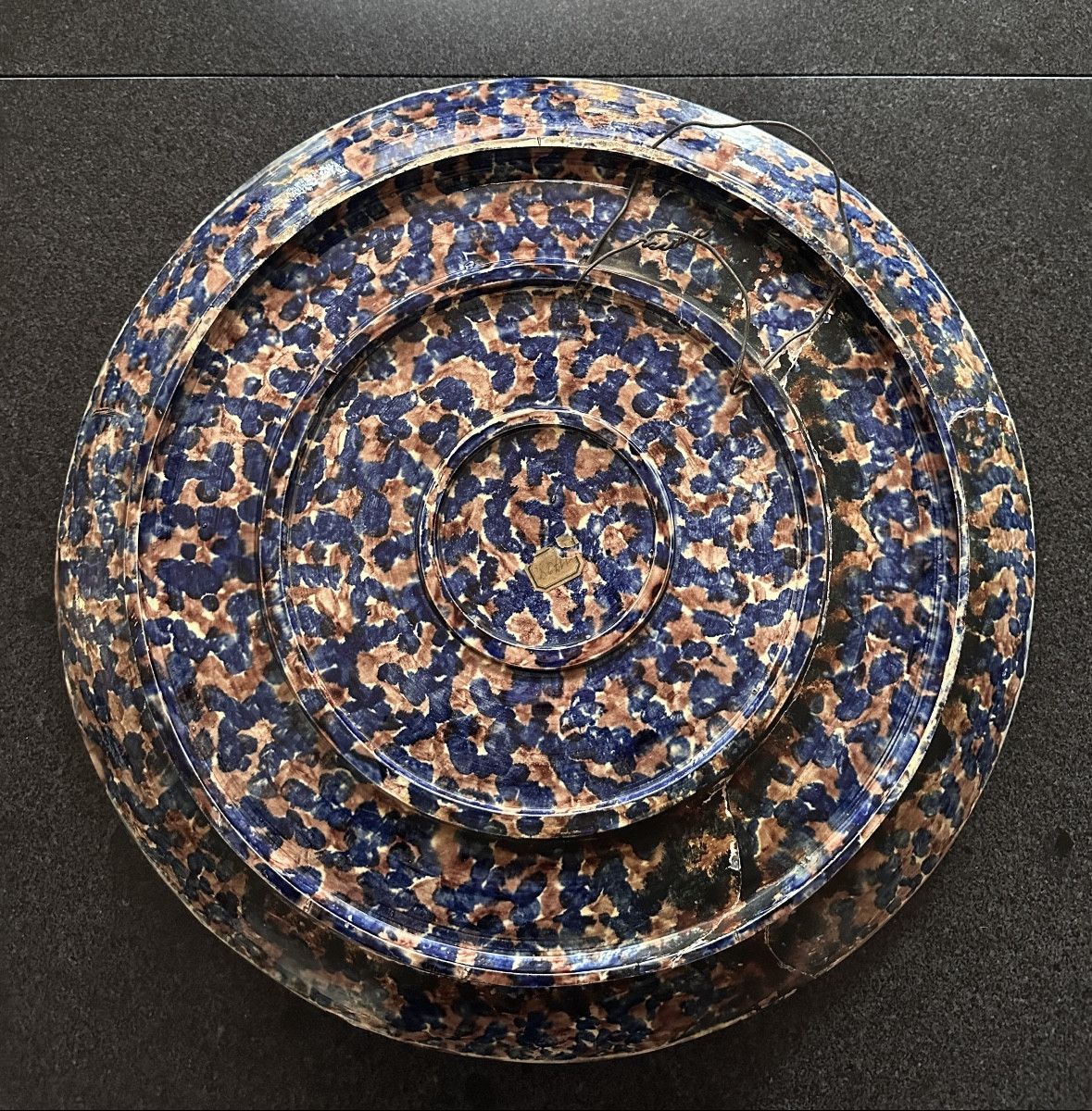 Achille Barbizet Large Barbotine Platter Cabaret Le Lyon d'Or Belle époque Paris 55cm Palissy 19th Century-photo-2