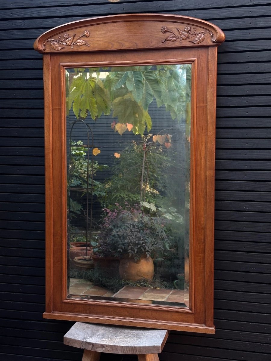 Grand Miroir époque Art Nouveau Bois Sculpté Campanules  Liseron Architecture 1900 154cm Nancy-photo-2