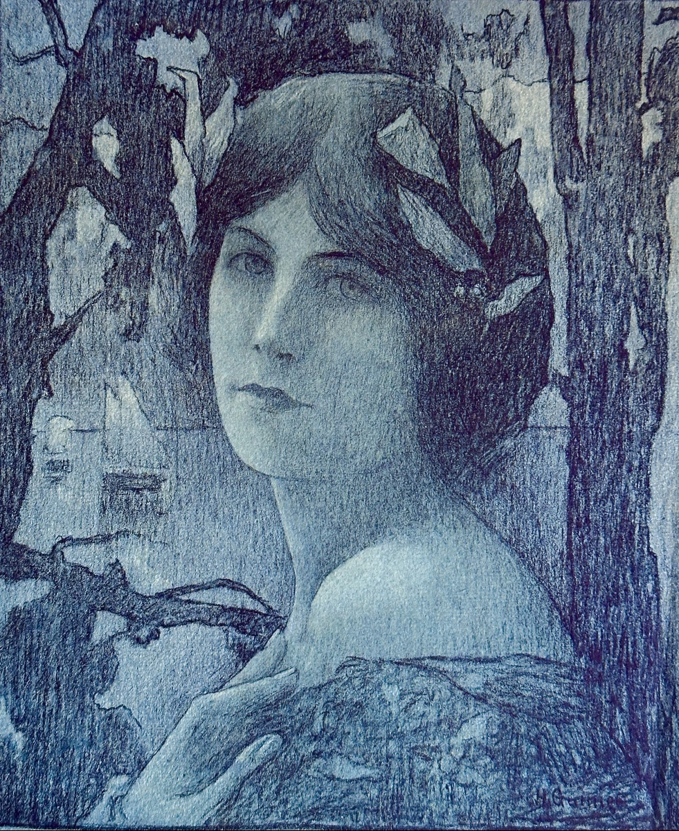 Henri Jules Guinier, Art Nouveau Lithograph, Portrait, "gentle Night," Symbolist, Breton, Champenois-photo-1