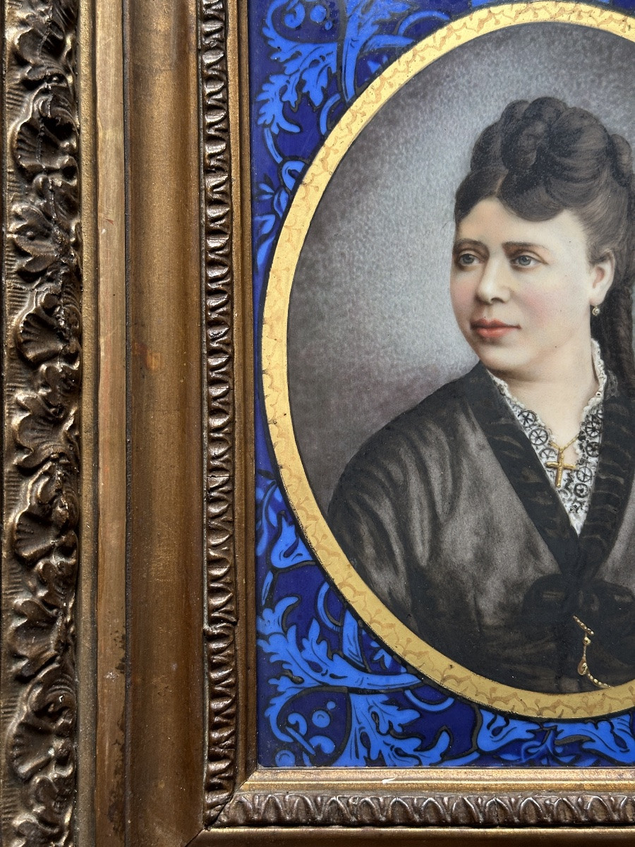 Painting On Porcelain Plaque, Portrait Of A Woman And Man In Costume, E. Yvetot Limoges X 2, 19th Century-photo-1