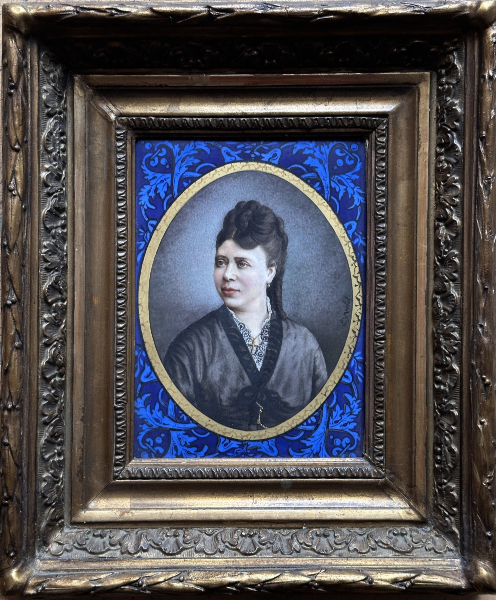 Painting On Porcelain Plaque, Portrait Of A Woman And Man In Costume, E. Yvetot Limoges X 2, 19th Century-photo-4