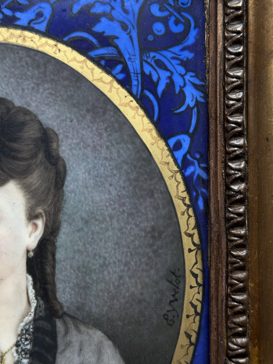 Painting On Porcelain Plaque, Portrait Of A Woman And Man In Costume, E. Yvetot Limoges X 2, 19th Century-photo-5